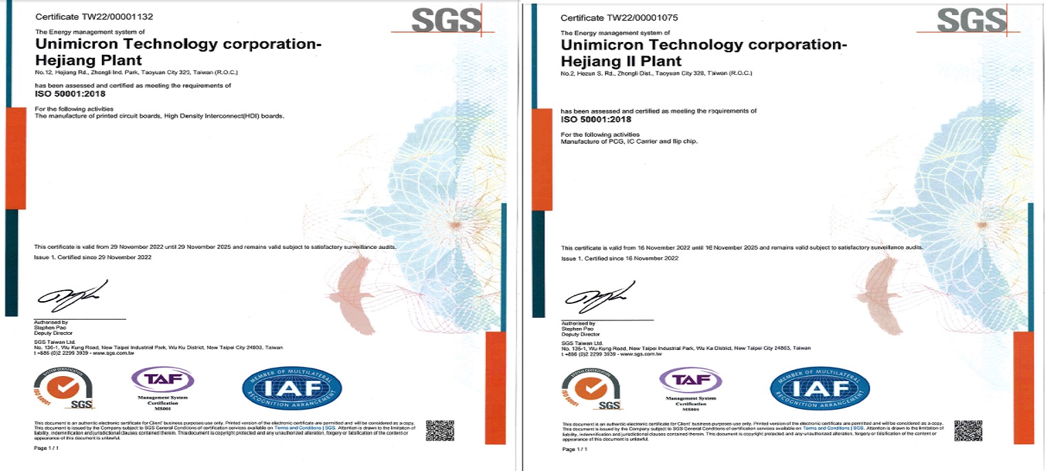 Obtain ISO 50001 certification in 2022. (Hejiang/ HejiangⅡ plant)